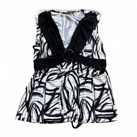 George Tops - George Black and White Abstract Babydoll Tank Top